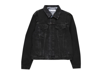 Off White Stencil Slim Denim Jacket Black Medium Blue