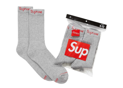 Supreme Hanes Crew Socks (4 Pack) Heather Grey