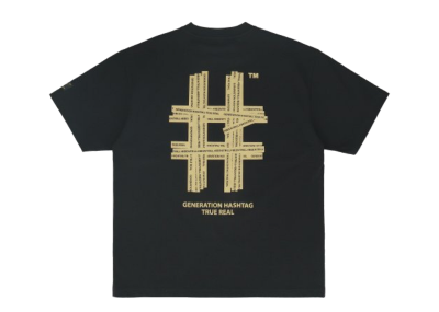 Beentrill Gold Taping Hashtag Overfit Short Sleeve T-Shirt Black