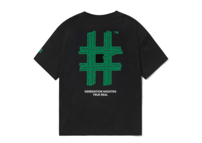 Beentrill Green Taping Hashtag Overfit Short Sleeve T-Shirt Black