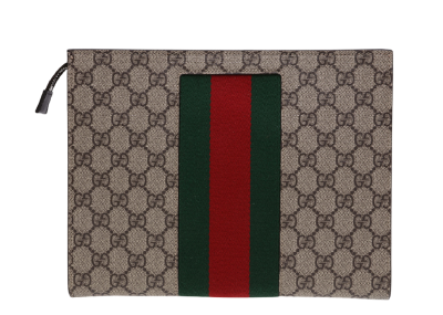 Gucci GG Supreme Pochette with Red Green Web (Unisex)