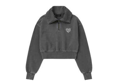 Nerdy Souffle Pigment Cropped Sweatshirt Charcoal Women's