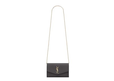 Saint Laurent Uptown Wallet on Chain Grained Storm Black